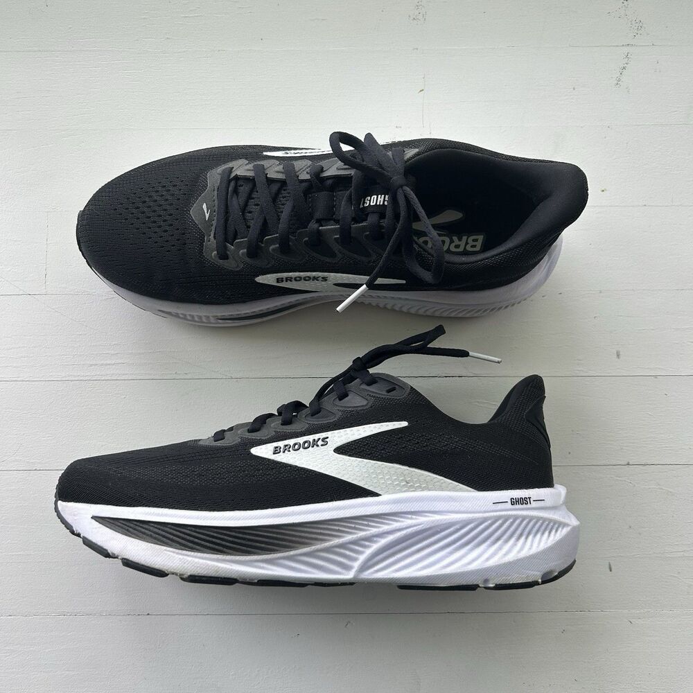 Brooks Ghost 17 Shoes Women Sz 10 Wide Black Grey White Running Athletic Sneaker
